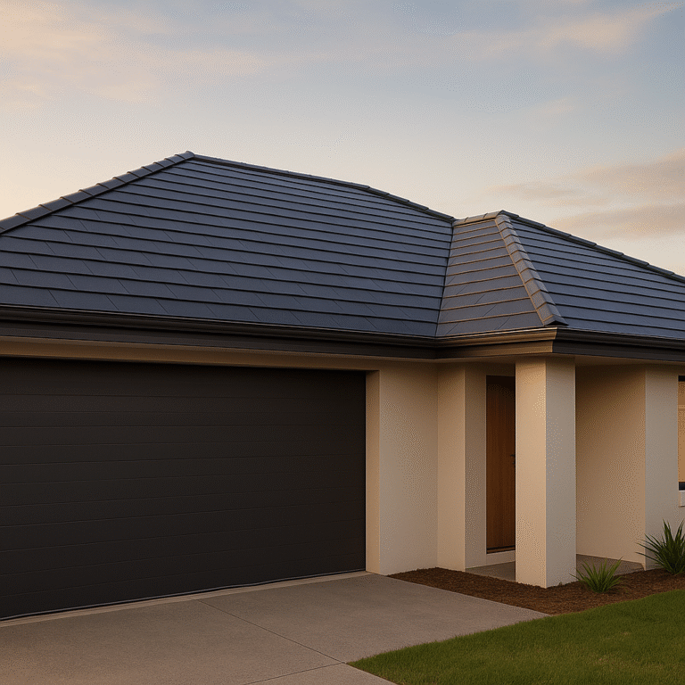 Australian home with solar tiles installed across the full roof.