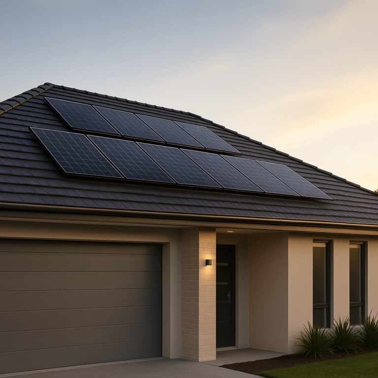 Modern Australian home with solar electric roof panels installed